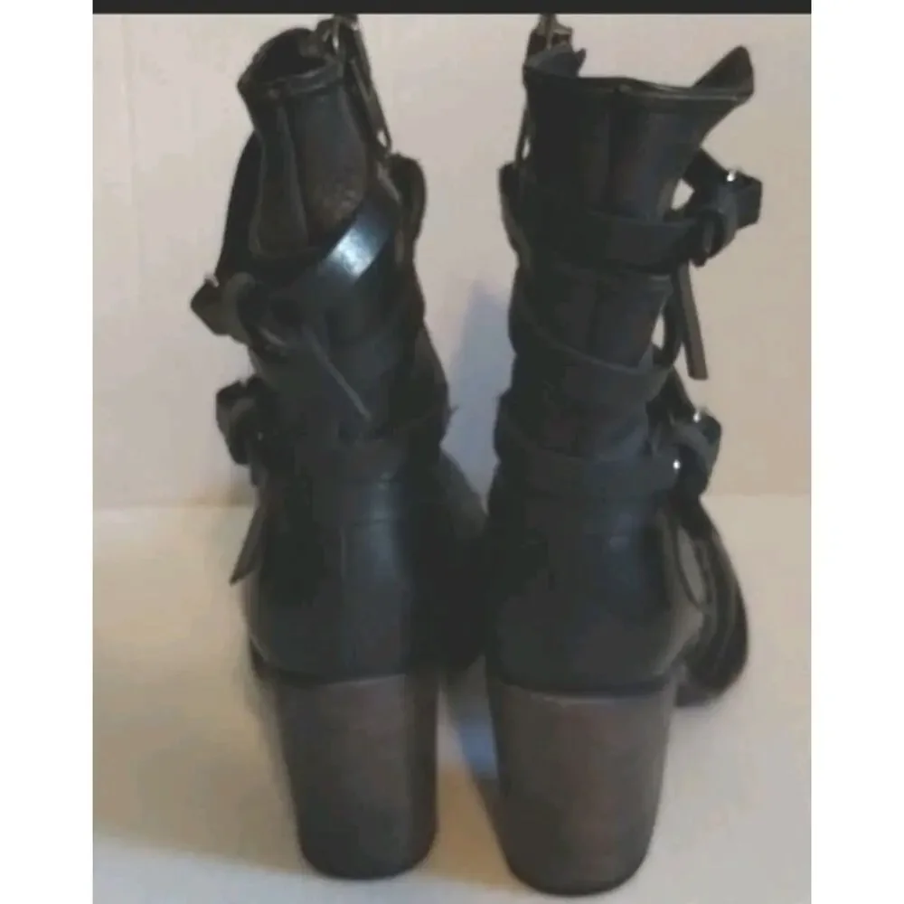 Freebird By Steven Baker Leather Strappy Brown Black Distressed Boots US7
